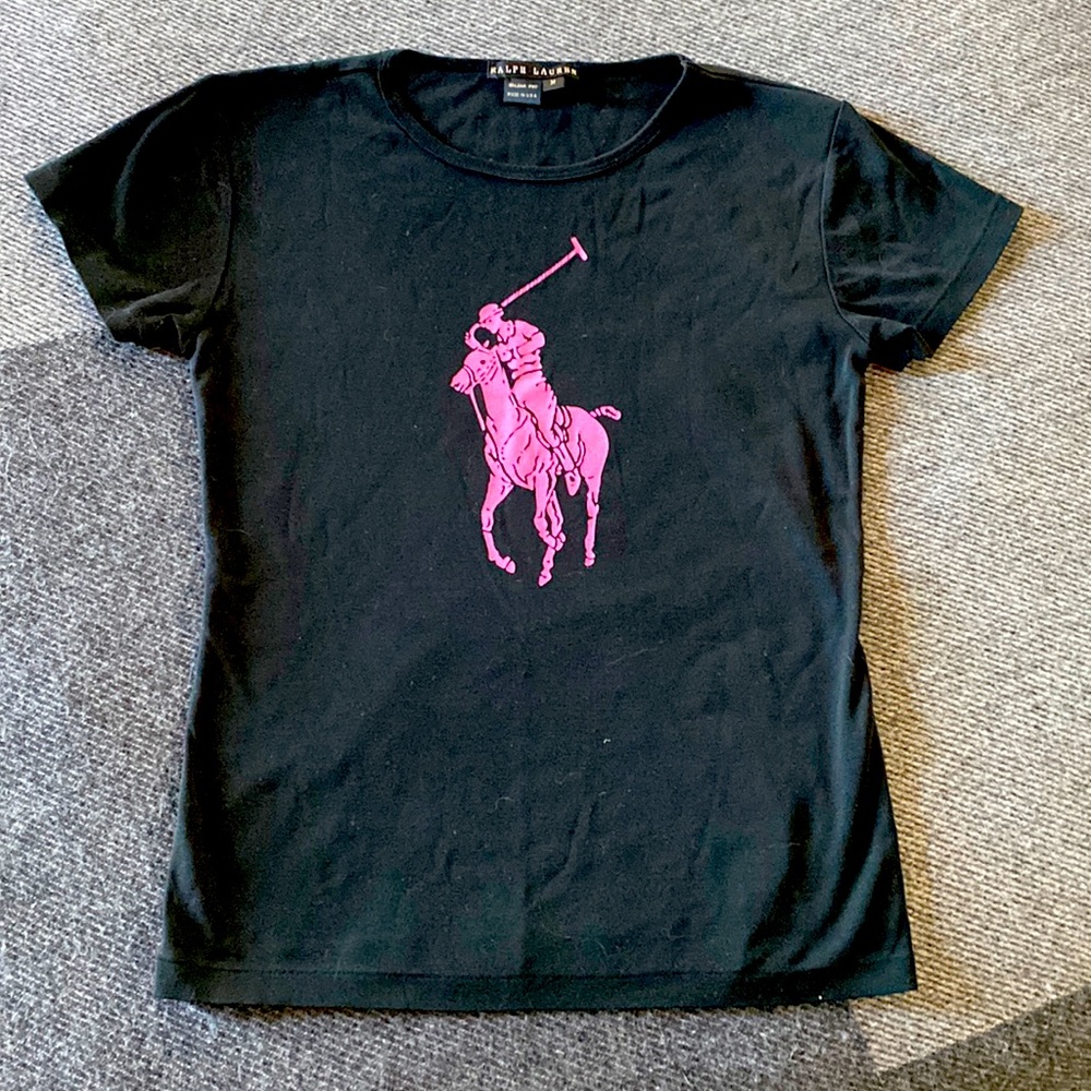 Ralph Lauren pink pony blk short sleeve tee - M. Never worn!